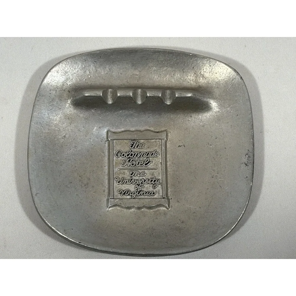 Vintage Pewter Ashtray Colonnade Hotel Virginia Old Money Retro Souvenir Decor